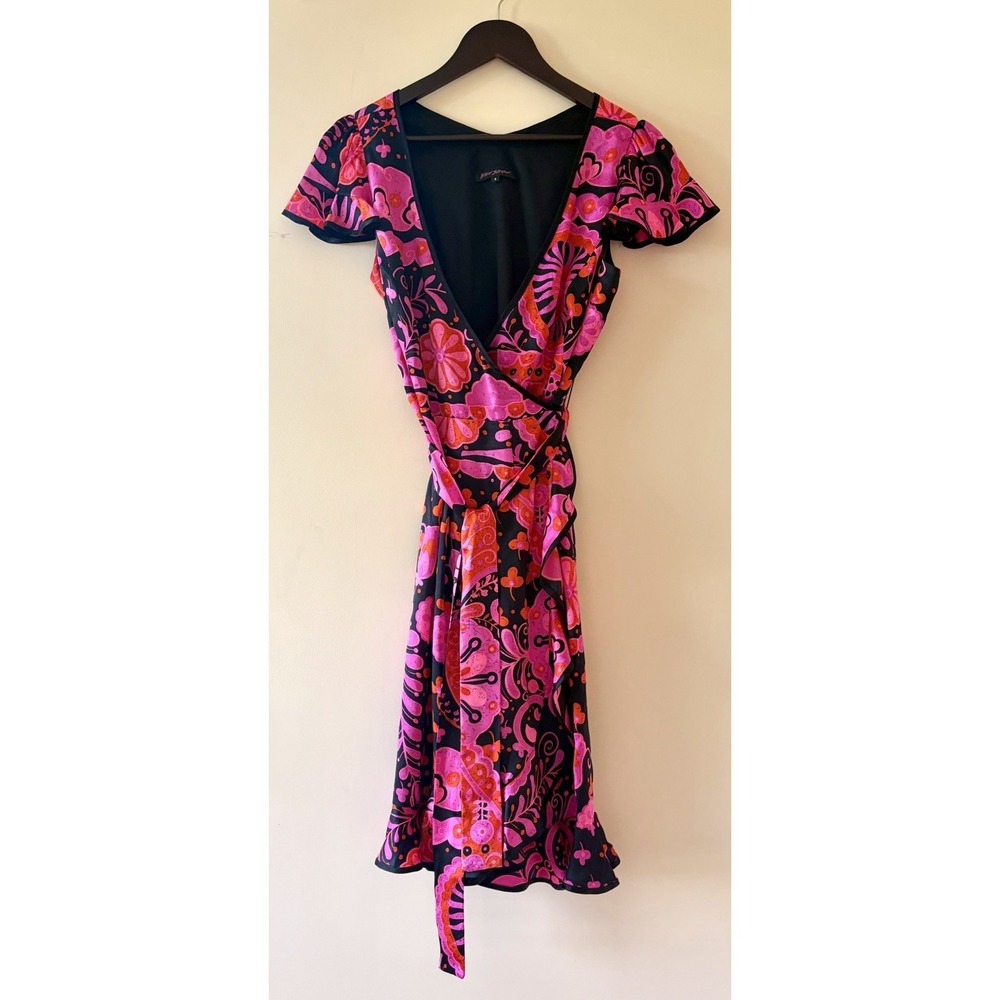 Betsey Johnson Y2K 100% Silk Dress Pink On Black Size 8